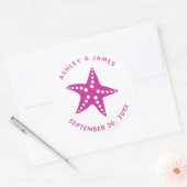 Starfish Wedding Stickers, Beach Theme Label, roze Ronde Sticker (Envelop)