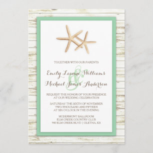 Starfish Whitewash Wood Beach Wedding - Mint Kaart