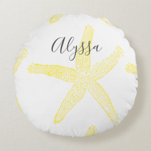 Starfish Yellow Grey Beach Name Text Sjabloon Cool Rond Kussen