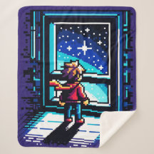 Stargazer bij het raam Dromerige Pixel Art Night S
