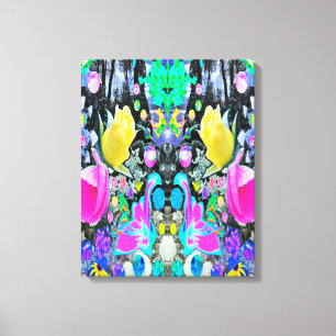 Stargazer Lelie, Roos en Roze Hibiscus Collage Canvas Afdruk