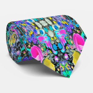 Stargazer Lelie, Roos en Roze Hibiscus Collage Stropdas