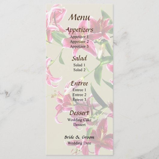 Stargazer Lilies Heart Menu Mariage (Devant)