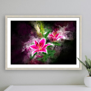 Stargazer Lily bloem waterverf - bb 02 Poster