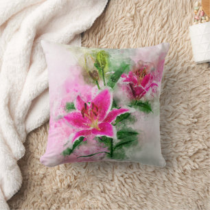Stargazer Lily bloem waterverf - wb 02 Kussen
