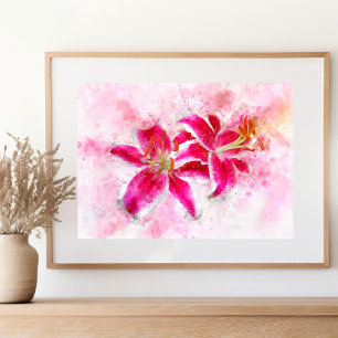 Stargazer Lily bloem waterverf - wb 03 Poster
