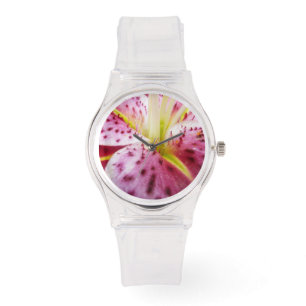 Stargazer Lily Bright Magenta Floral Horloge