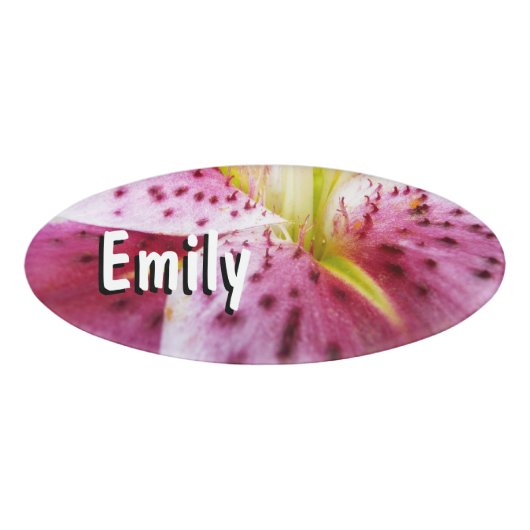 Stargazer Lily Bright Magenta Floral Naambadge (Voorkant)