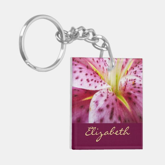 Stargazer Lily Bright Magenta Floral Sleutelhanger (Voorkant Links)