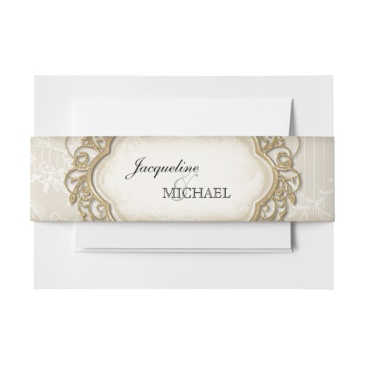 Stargazer Lily Cream Kant Goud Lijst Uitnodigingen Wikkel (Voorkant Voorbeeld)