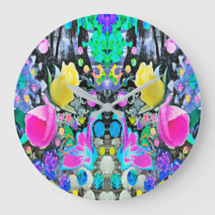 Stargazer Lily, Roos en Roze Hibiscus Collage Grote Klok