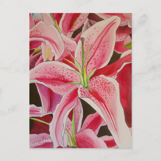 Stargazer Pink Lily waterverf originele kunstbloem Briefkaart (Voorkant)