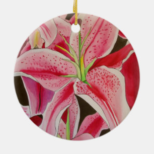 Stargazer Pink Lily waterverf originele kunstbloem Keramisch Ornament
