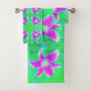 Stargazer rose chaud Lily sur Turquoise et vert