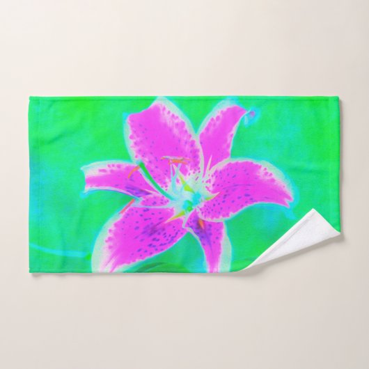 Stargazer rose chaud Lily sur Turquoise et vert (Serviette à main)