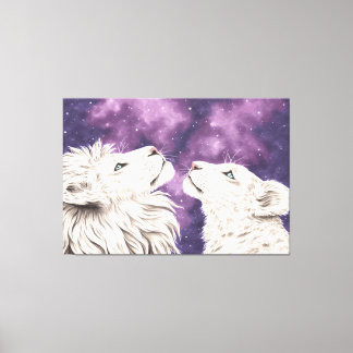 Stargazers Galaxy White Lion Couple Love Soulmates Canvas Afdruk
