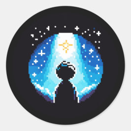 Stargazing Silhouette - Dromerige Pixel Art Night  Ronde Sticker