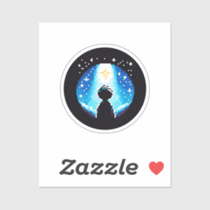 Stargazing Silhouette - Dromerige Pixel Art Night  Sticker