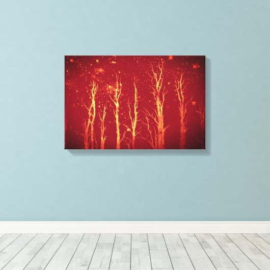 Stark Trees Starry Sky Red Natuur Canvas Afdruk (Insitu (Houten vloer))