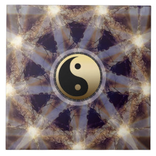 Starlight Gold Yin Yang Ceramic Tile Tegeltje