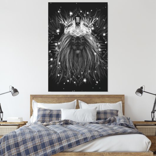 Starlight-leeuw met kroonmonogram canvas afdruk (Insitu (Slaapkamer))
