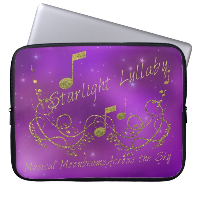 Starlight Lullaby Paars Gold Music & Sky Laptop Sleeve (Voorkant)