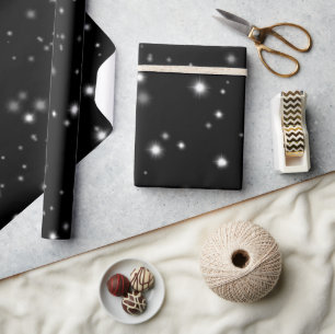 Starlight Sparkles Black en White Stars Cadeaupapier