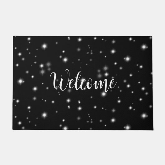 Starlight Sparkles Black en White Stars Deurmat (Voorkant)