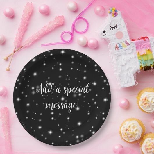 Starlight Sparkles Black en White Stars Papieren Bordje (Feest)