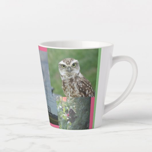 Starling, Uil en Vogelwarm Collage Latte Mok (Rechts)