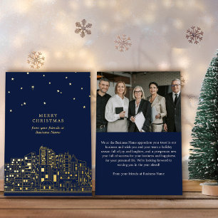 Starlit City Elegant Corporate Vrolijk Kerstfeest Folie Feestdagenkaart