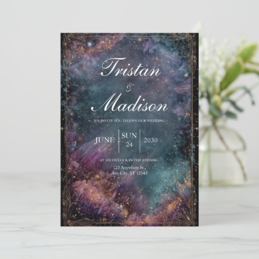 Starlit Garden Fantasy Uitnodiging voor een bruilo (Staand voorkant)