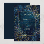 Starlit Navy Gold Botanical Wedding Kaart (Voorkant / Achterkant)