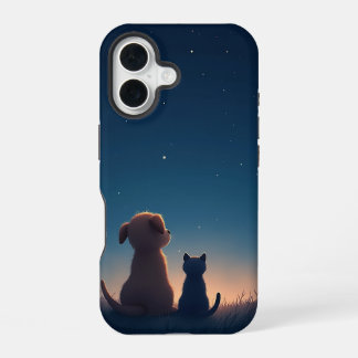 Starlit Puppy & Kitten iPhone 16 Hoesje