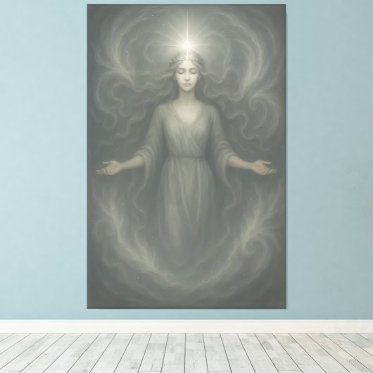 Starlit Revelation Goddess – Celestial Awakening L Canvas Afdruk (Insitu (Houten vloer))