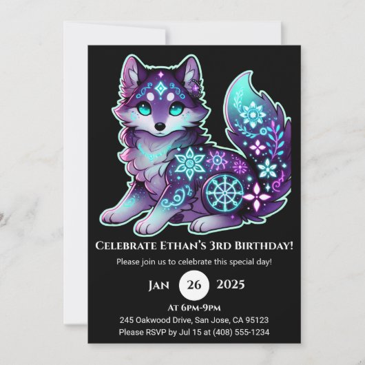 Starlit Spirit Wolf Invitation d'anniversaire (Devant)