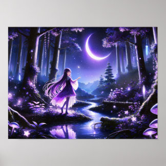 Starlit Wanderer in Mystic Forest meisje tussen gl Poster