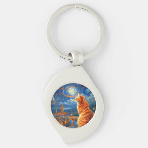 Starnacht boven Florence Ginger Cat Art Sleutelhanger