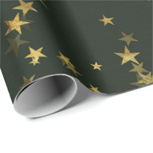 Starnacht Diep Groen Bos Gouden Confetti Cadeaupapier
