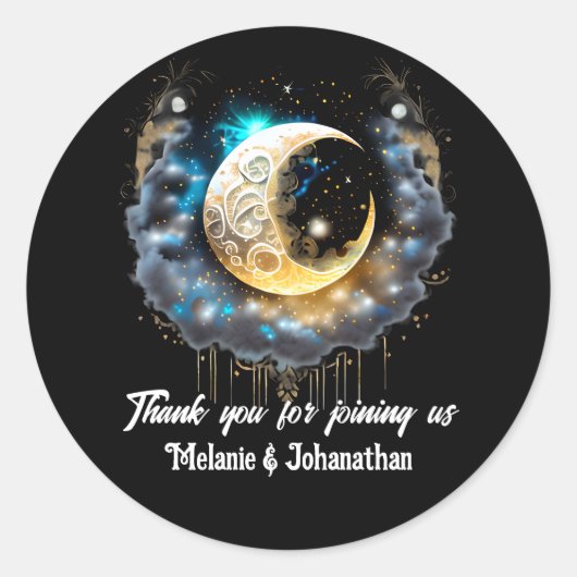 Starnacht halve maan gloeiende maan zwart blauw ch ronde sticker (Voorkant)