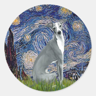 Starnacht-Italian Greyhound 4 (zittend) Ronde Sticker