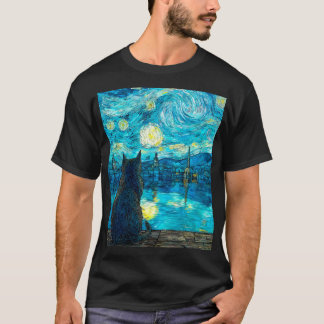 Starnacht Kat Kunst – Van Gogh Stijl Nacht T-shirt