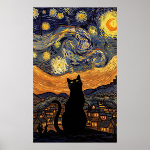 Starnacht Kat Van Gogh Geïnspireerde Sterrenhemel Poster