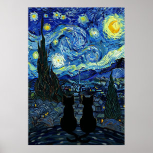 Starnacht Kat Van Gogh Geïnspireerde Sterrenhemel Poster