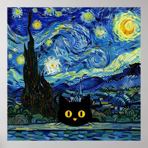 Starnacht Kat Van Gogh Geïnspireerde Sterrenhemel Poster