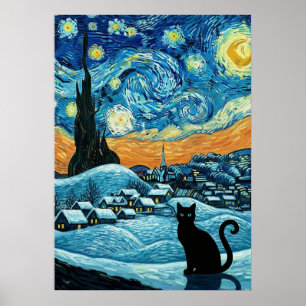 Starnacht Kat Van Gogh Geïnspireerde Sterrenhemel Poster