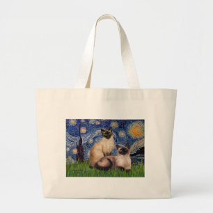Starnacht - Twee Siamese katten (Choc Pt) Grote Tote Bag