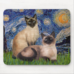 Starnacht - Twee Siamese katten (Choc Pt) Muismat