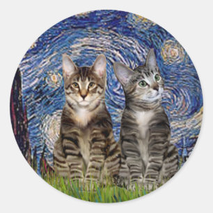 Starnacht - Twee Tijgerkatten Ronde Sticker