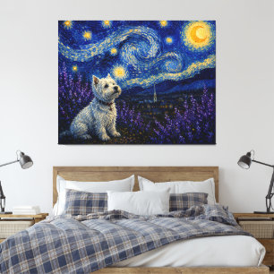 Starnacht Westie Droomlandschap Canvas Afdruk